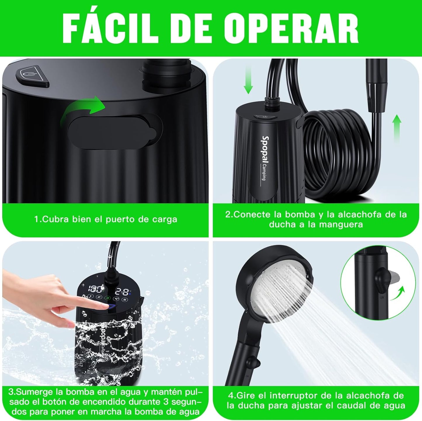 Ducha Portátil Premium 10000mAh - Kit de Aventura Completo y Plegable