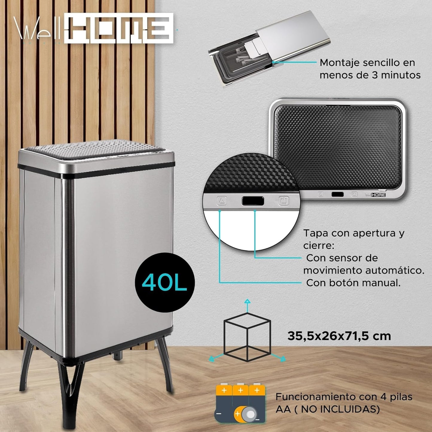 Cubo de Basura Inteligente 40L. - Apertura Sin Manos